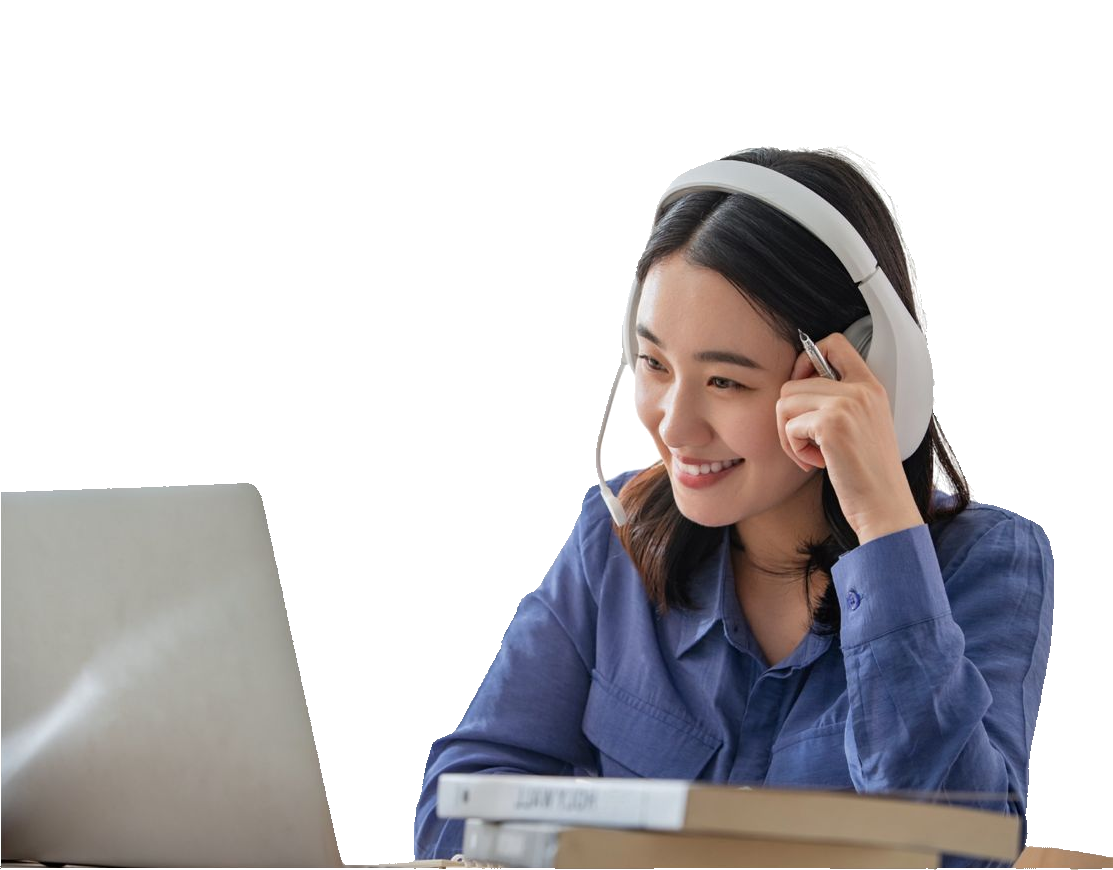 Adult professional learning English with laptop and coffee